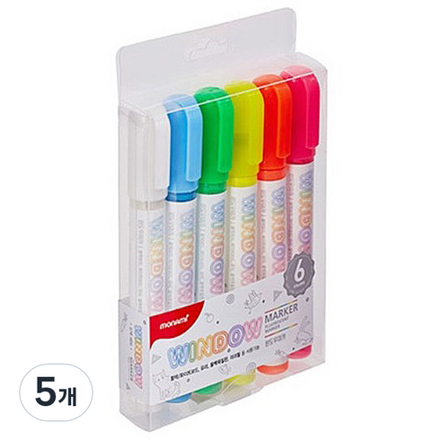 모나미 윈도우 마카 세트, white,yellow,orange,pink,l-green,l-blue, 5개