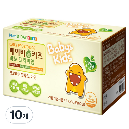 뉴트리디데이 베이비앤키즈 락토프리미엄 유산균, 60g, 10개
