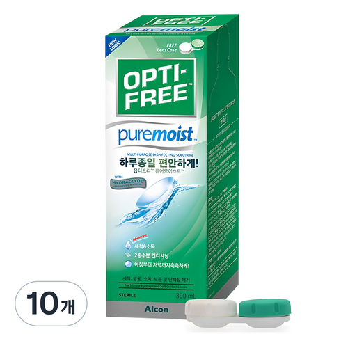 옵티프리 퓨어모이스트 렌즈세정액 + 렌즈케이스, 300ml, 10개
