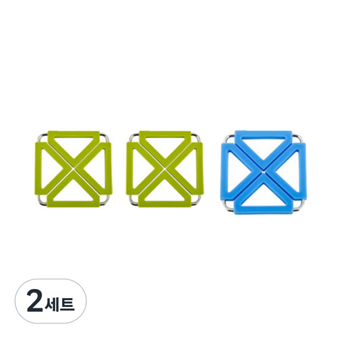 듀얼 냄비 받침대 사각 그린 2p + 블루, 혼합 색상, 2세트
