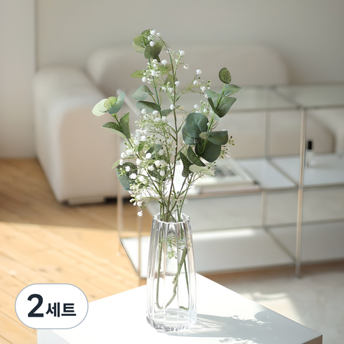 하루의공간 조화 유칼립투스 + 안개꽃 화이트 + 별 화병(투명) 세트, 혼합 색상, 2세트
