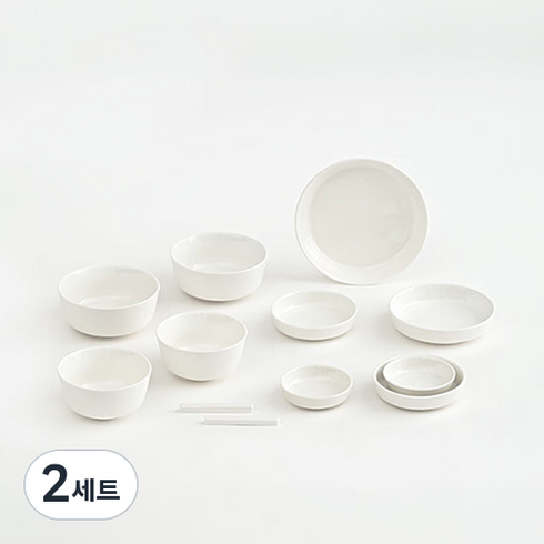 에라토 크림모노 2인 그릇 홈세트 12p, 크림, 식기 7종, 2세트