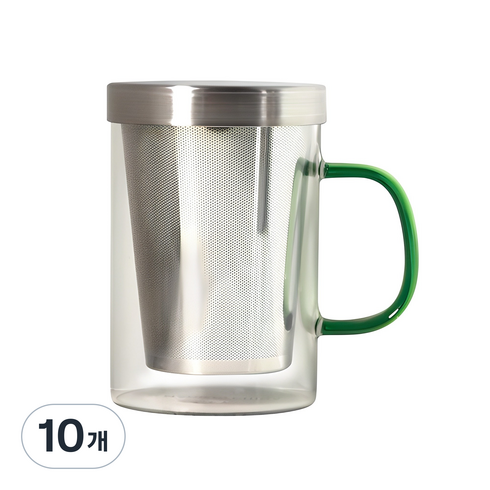 티도요 홈카페 스텐 차망 티머그컵 G107 500ml, 그린, 10개