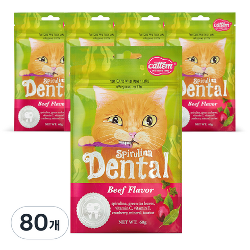 캣템 스피루리나 고양이 덴탈 간식, 비프, 60g, 80개