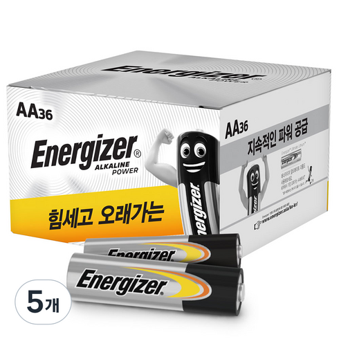 에너자이저 알카라인 종이팩 AA건전지, 36개입, 5개