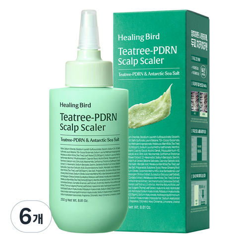 힐링버드 티트리 피디알엔 탈모증상완화 기능성 두피 스케일러, 250g, 6개