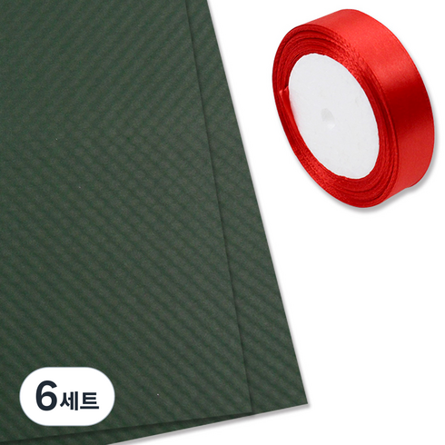 아이엔피 3D 엠보 고급 종이 포장지 2p + 리본 20mm 세트, 그린(포장지), 레드(리본), 6세트