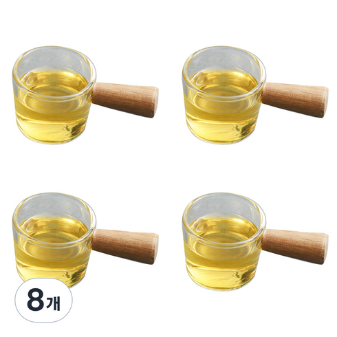디유 내열유리 우드 손잡이 술잔 70ml, 혼합색상, 8개
