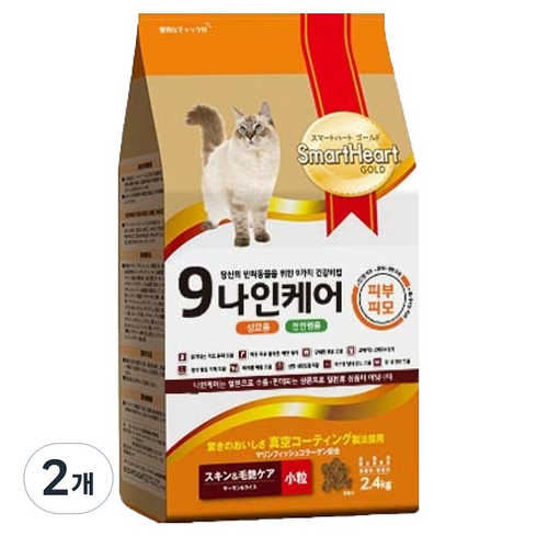 나인케어 고양이 기능성 사료, 피부/피모, 2.4kg, 2개