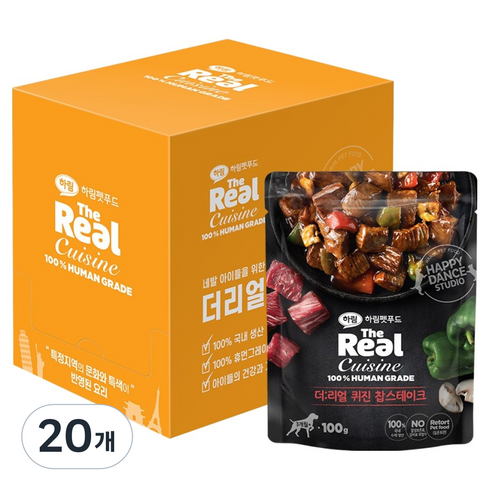 하림펫푸드 생후 3개월 이상 강아지 더리얼 퀴진 찹스테이크 습식사료, 100g, 20개, 소