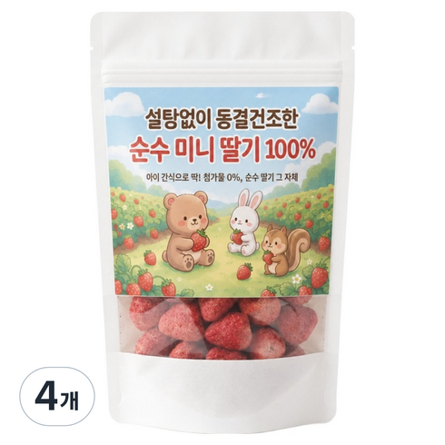 설탕없이 동결건조한 미니 딸기 100%, 4개, 100g