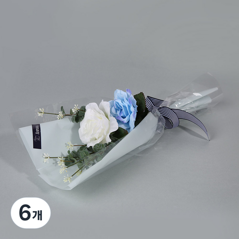 아스파시아 멜라니 두송이 조화 꽃다발, 블루, 6개
