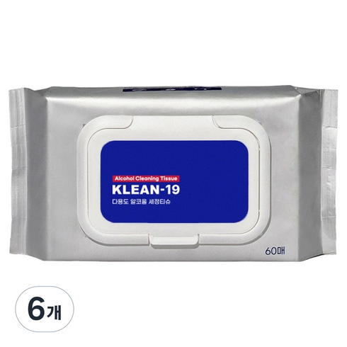 KLEAN -19 알코올 40% 세정 티슈 캡형, 45g, 60매, 6개