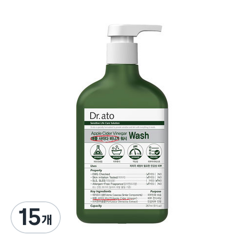 닥터아토 애플 사이다 비니거 워시, 267ml, 15개