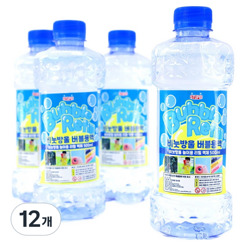 스투피드 비눗방울 용액 버블 리필액 500ml, 무색, 12개