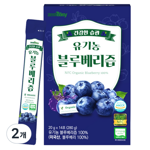 제스티지 NFC 유기농 블루베리즙 스틱 14p, 2개, 280g