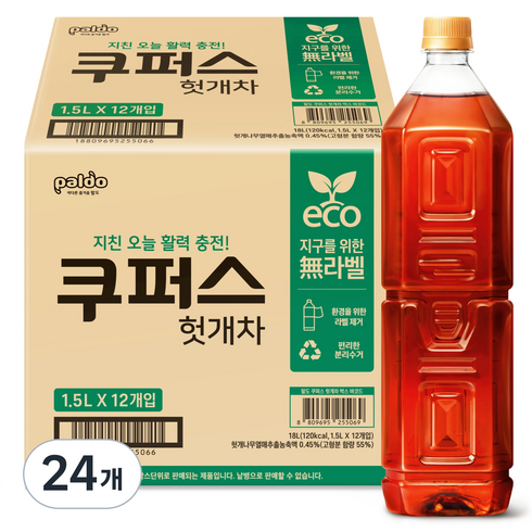 팔도 쿠퍼스 헛개차 무라벨, 1.5L, 24개