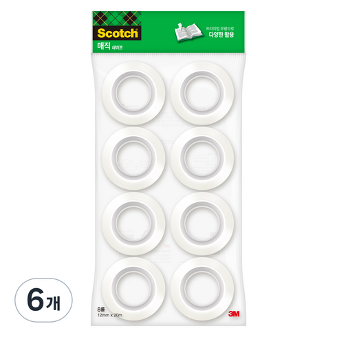 쓰리엠 스카치 매직 테이프 리필 12mm x 20m 8롤, 6개, 반투명