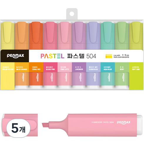 펜맥스 사각 파스텔 504 형광펜 세트, 10색, 5세트