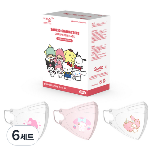 어린숨 엣지 산리오 아트심볼 컬러 마스크 뉴 초초소형 3종 x 10p 세트, 30매, 6세트, 마이멜로디
