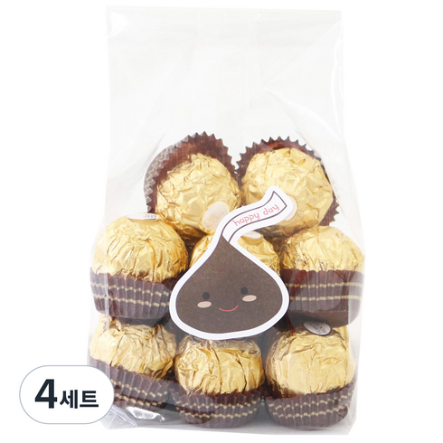 황씨네도시락 투명 M 포장봉투 24p + 스티커 빅초콜릿 초코 12p + 핑크 12p, 4세트