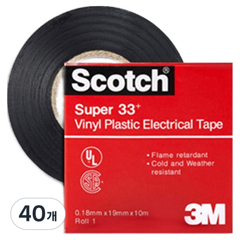 스카치 슈퍼 33플러스 절연 테이프 블랙 19mm x 10m, 40개