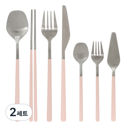 메종오브제 시에르 딜라잇 커트러리 7종 풀세트, 블로썸핑크, 디너스푼 + 젓가락 + 디너 포크 + 디너 나이프 + 티스푼 + 티포크 + 버터 나이프, 2세트