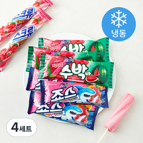 롯데웰푸드 스크류바 80ml x 4개입 + 죠스바 80ml x 4개입 + 수박바 80ml x 4개입 세트 (냉동), 4세트, 12개입