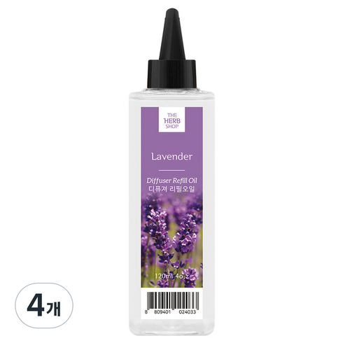 더허브샵 디퓨저 리필 오일, 라벤더, 120ml, 4개