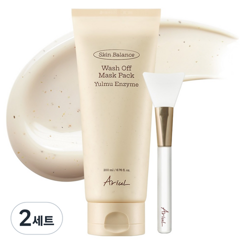 아리얼 스킨 밸런스 율무 효소 워시오프 마스크팩 200ml + 스패출러 세트, 2세트