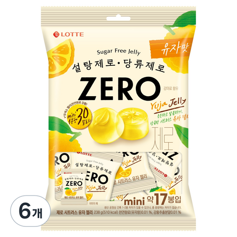 롯데제로 시트러스 유자 젤리 17개입, 238g, 6개