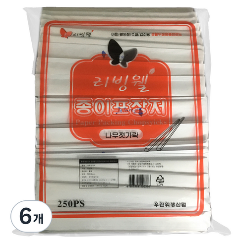 업소용 나무 젓가락, 6개, 250개입