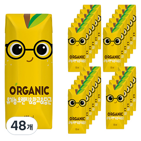롯데칠성음료 오가닉 오렌지 망고 당근 주스, 125ml, 48개