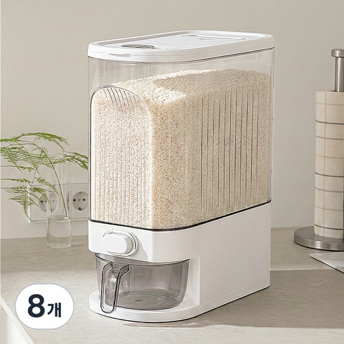 레토 원터치 밀폐형 계량 쌀통 10kg, 화이트, 8개