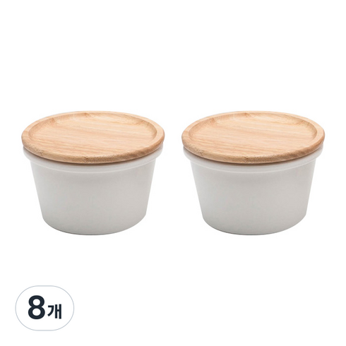 아카시아 원형 찬기 중, 화이트, 8개