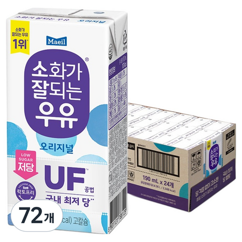 소화가잘되는우유 오리지널 저당, 190ml, 72개
