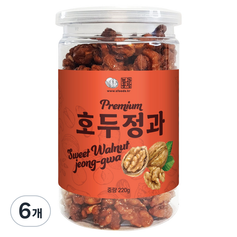 견과공장 프리미엄 호두정과 통, 6개, 220g