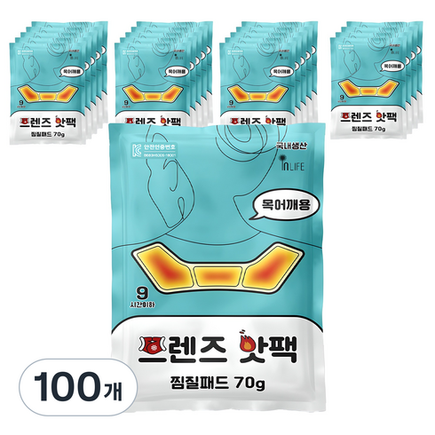 인라이프 국내 제조 파스형 목어깨용 프렌즈 핫팩 70g, 100개