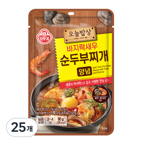오뚜기 오늘밥상 바지락새우 순두부찌개 양념, 90g, 25개