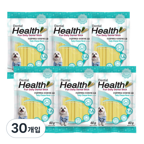 덴탈헬스 강아지 치석제거껌, 치즈맛, 60g, 30개