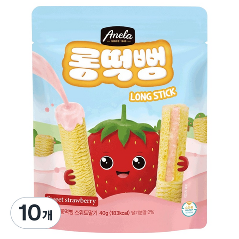 아넬라 롱떡뻥 스위트딸기 롱스틱, 스위트 딸기, 40g, 10개