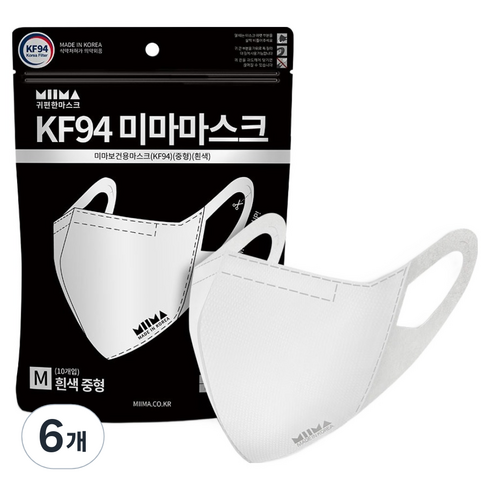 미마 보건용 마스크 성인용 KF94, 10개입, 6개, 흰색