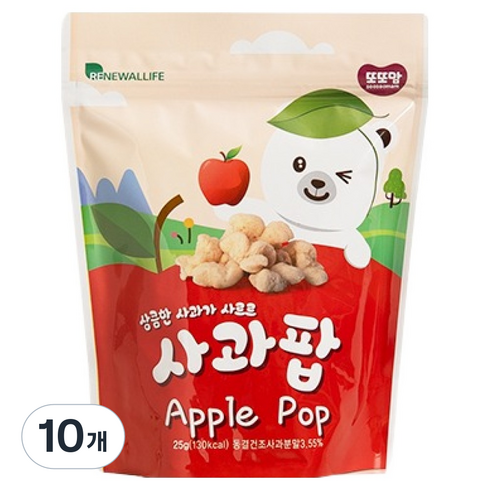또또맘 유아용 콘스낵 사과팝, 사과맛, 25g, 10개