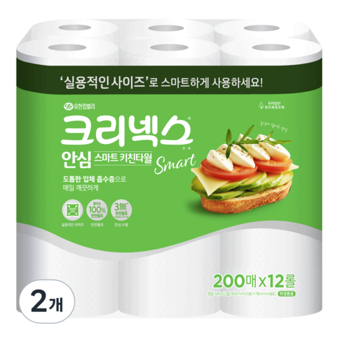 크리넥스 안심 스마트 키친타월, 24개, 200매