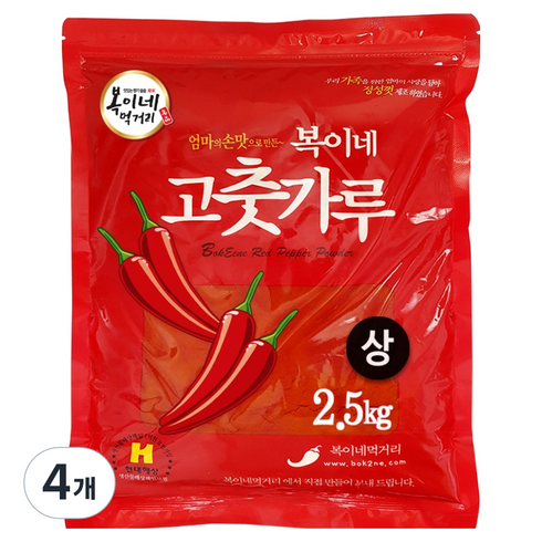 복이네먹거리 고춧가루 보통맛, 4개, 2.5kg