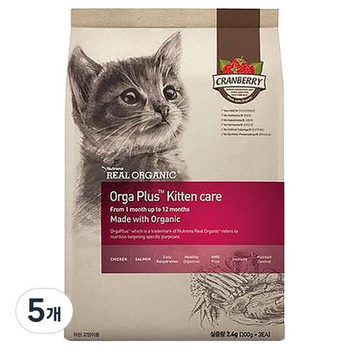 리얼오가닉 캣 오가플러스 케어 기능성 사료, 키튼, 2.4kg, 5개