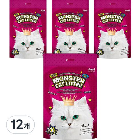 푸르미 고양이 몬스터 캣리터 1.5mm 극세사 두부모래 고급형, 10L, 12개, 복숭아향
