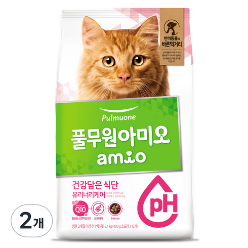 풀무원아미오 고양이 건강담은 식단 기능성 사료, 유리너리+결석, 6.4kg, 2개
