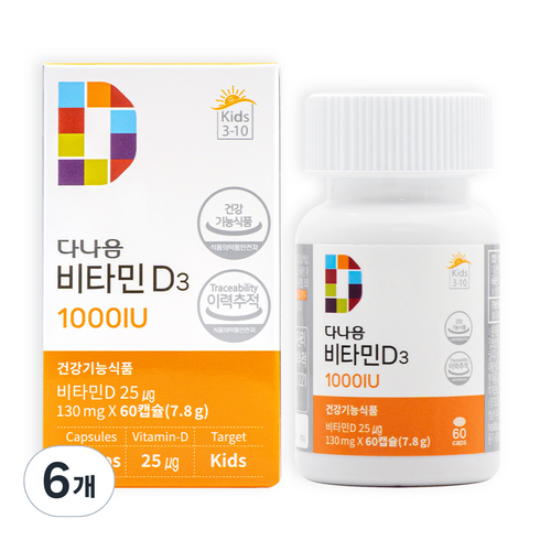 다나음 비타민 D 1000IU 연질캡슐 (어린이용), 60정, 6개