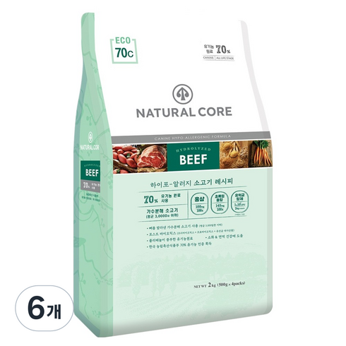 네츄럴코어 강아지 에코70 유기농 70% 사료, 6개, 2kg, 소